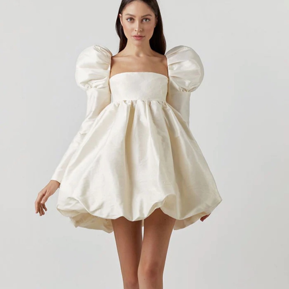 Rosedress Silky Satin Square Neck Puff Sleeve Babydoll Mini